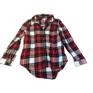 Old Navy Womens Plaid Button-Up Long Sleeve Shirt L 100% Cotton Red/Green/White